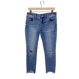Free People Boyfriend Distressed Crop Hem Blue Jeans